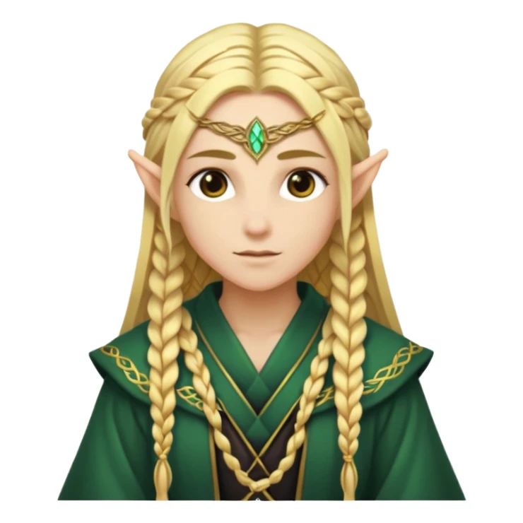 mystic elf, long golden braid, glowing runes on robe sticker