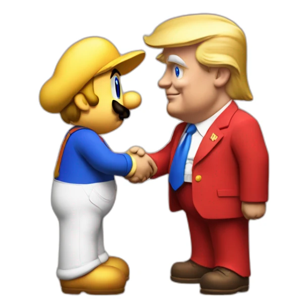 Donald Trump shakes hand with Supermario sticker