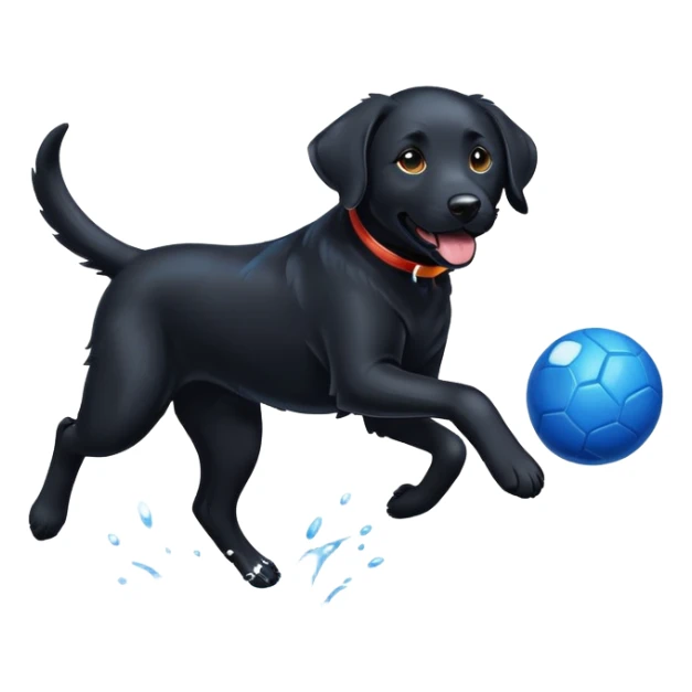 Black lab running after blue ball  sticker