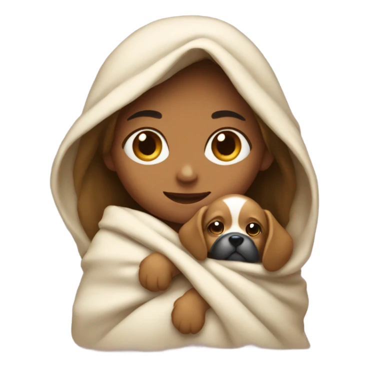 Girl holding a puppy warring a blanket sticker