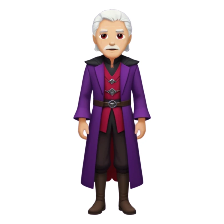 a white haired old man with purple eyes standing, full body, in Targaryen themed clothes, clothes are black and red themed HIS CLOTHES ARE NOT PURPLE  sticker
