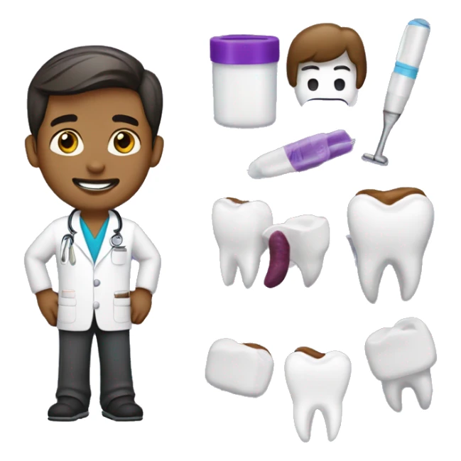 a dentist pediatric with hair back short, scrub purple and snickers  sticker