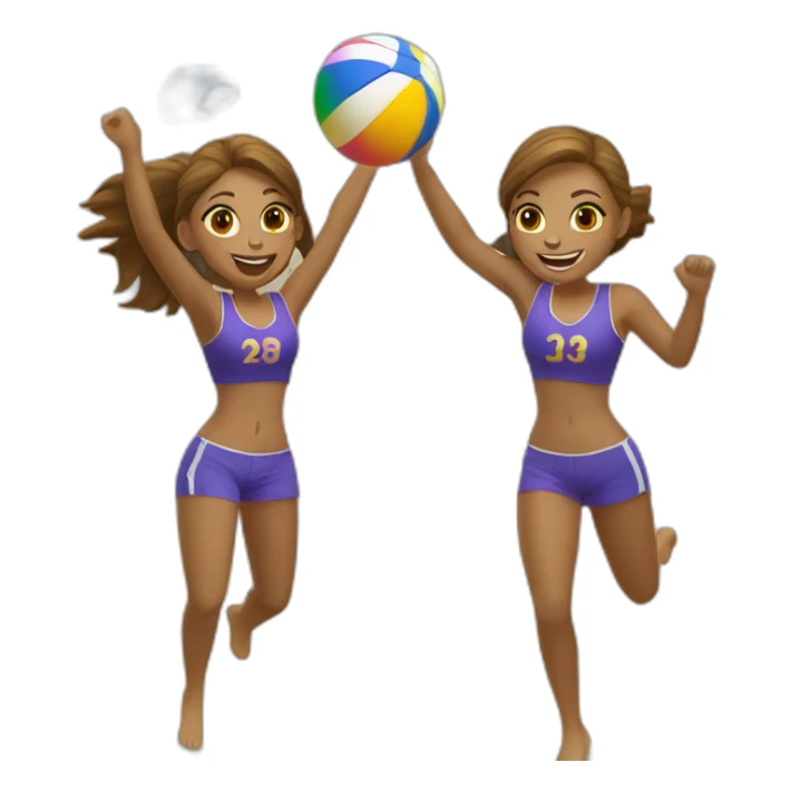 2 girls full body playing beach volley jumping sticker