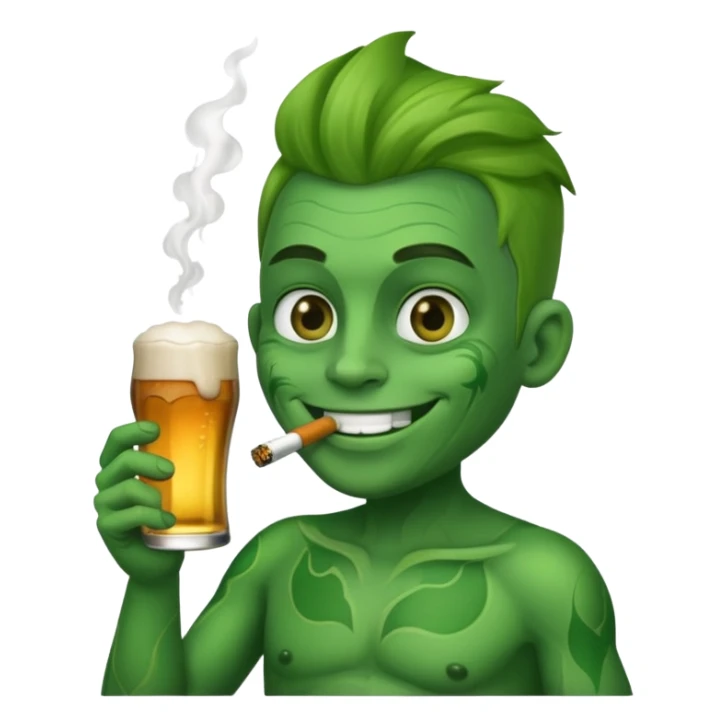 An emoji smoking a joint and holding a beer sticker