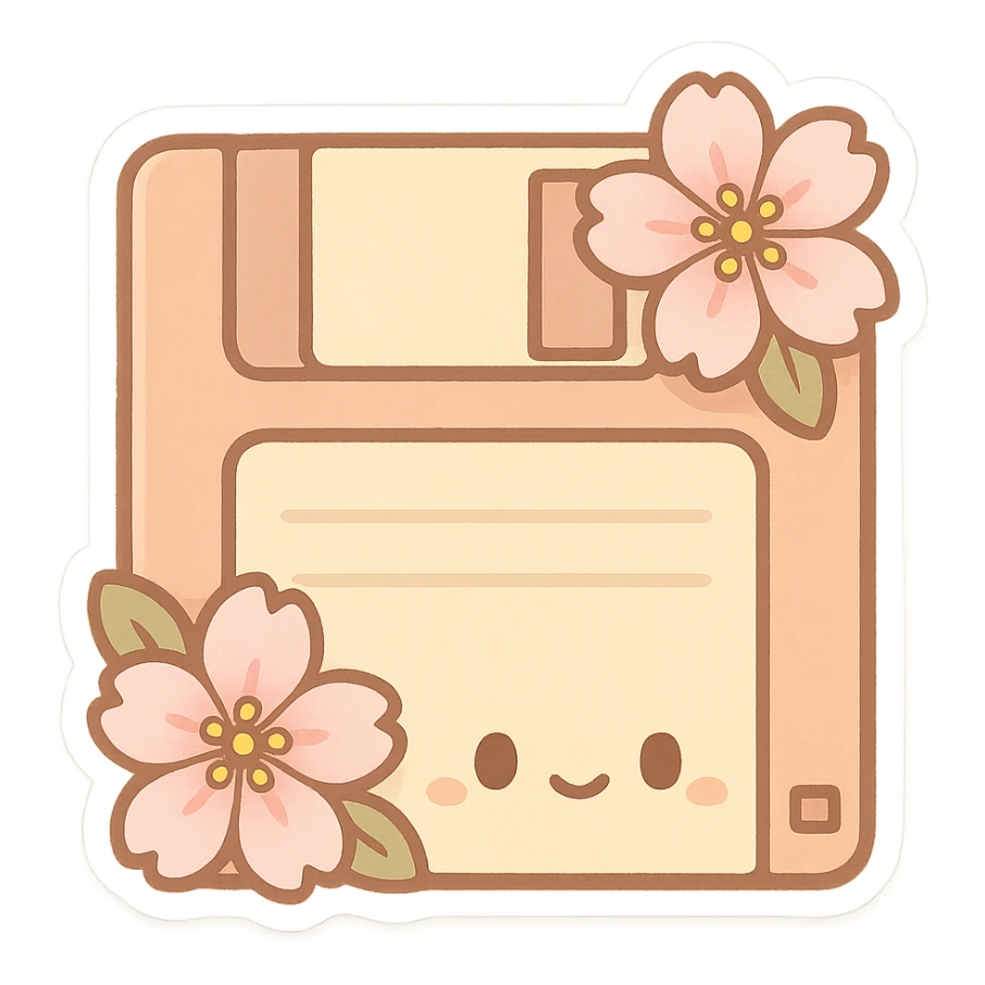 Floppy disk with sakura for retro-tech aesthetic sticker