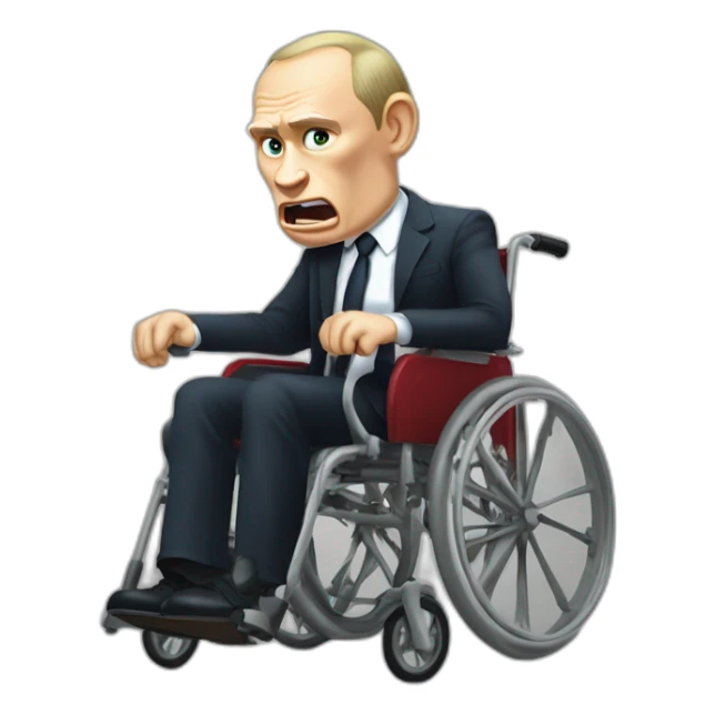 furious vladimir putin monke rides golden broken wheelchair sticker