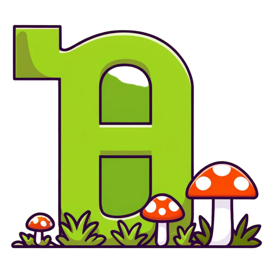 Notion logo as a block covered with moss, grass and tiny mushrooms, letter N still visible sticker