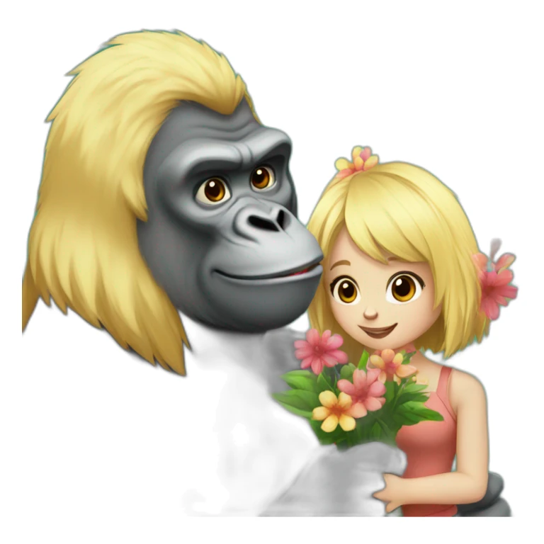 Gorilla giving flowers to a blonde girl sticker
