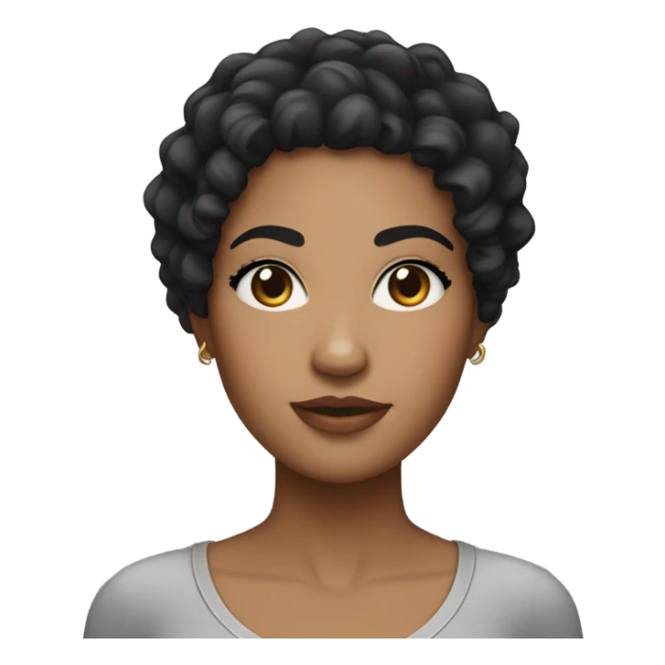 Curvy female with medium long black curly hair light skin and eyes are black with black aye eyebrows and two small moles on her chin  sticker