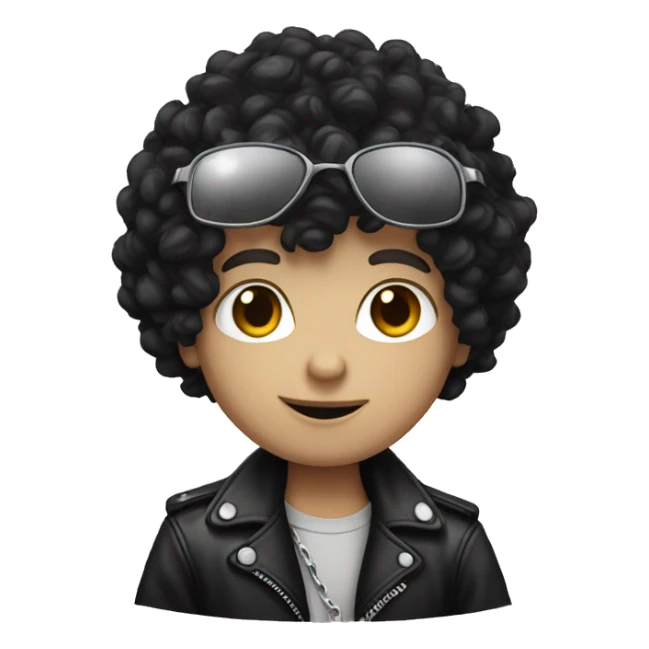 pale boy black curly hair dressed in biker style sticker