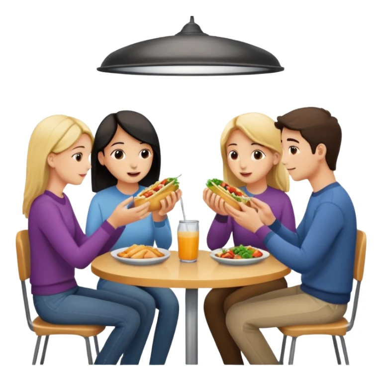 friends eating lunch, face each other, indoor, three people sticker