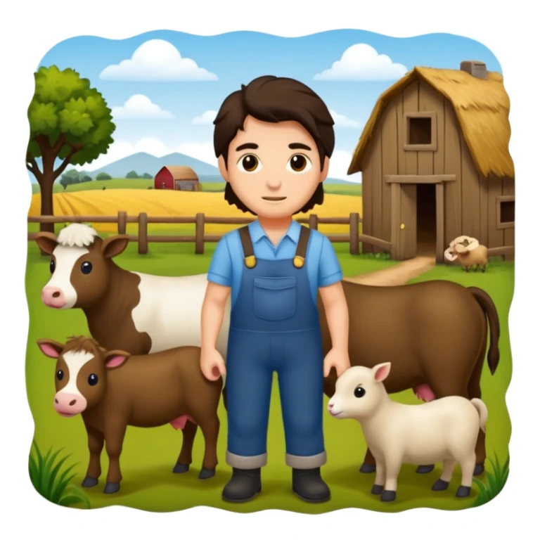 GRANJERO PIEL CLARA Y PELO OSCURO CON ANIMALES sticker