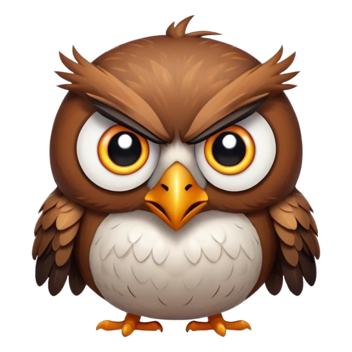 Angry Birds style owl, round body, expressive angry eyes sticker