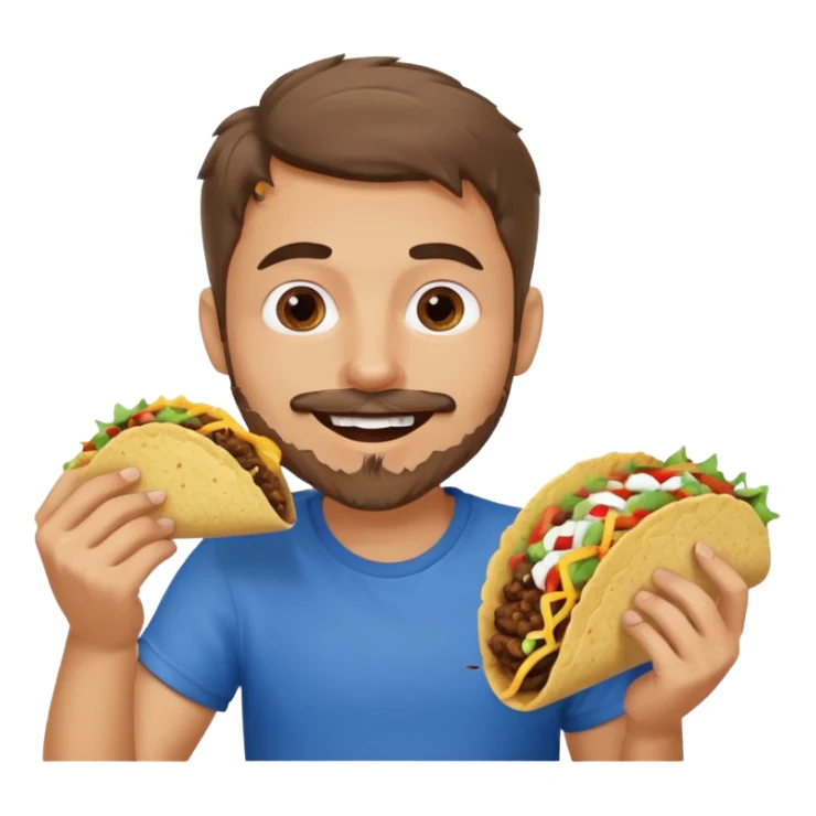 White man with brown hair, blue eyes and a gray goatee eating a taco sticker