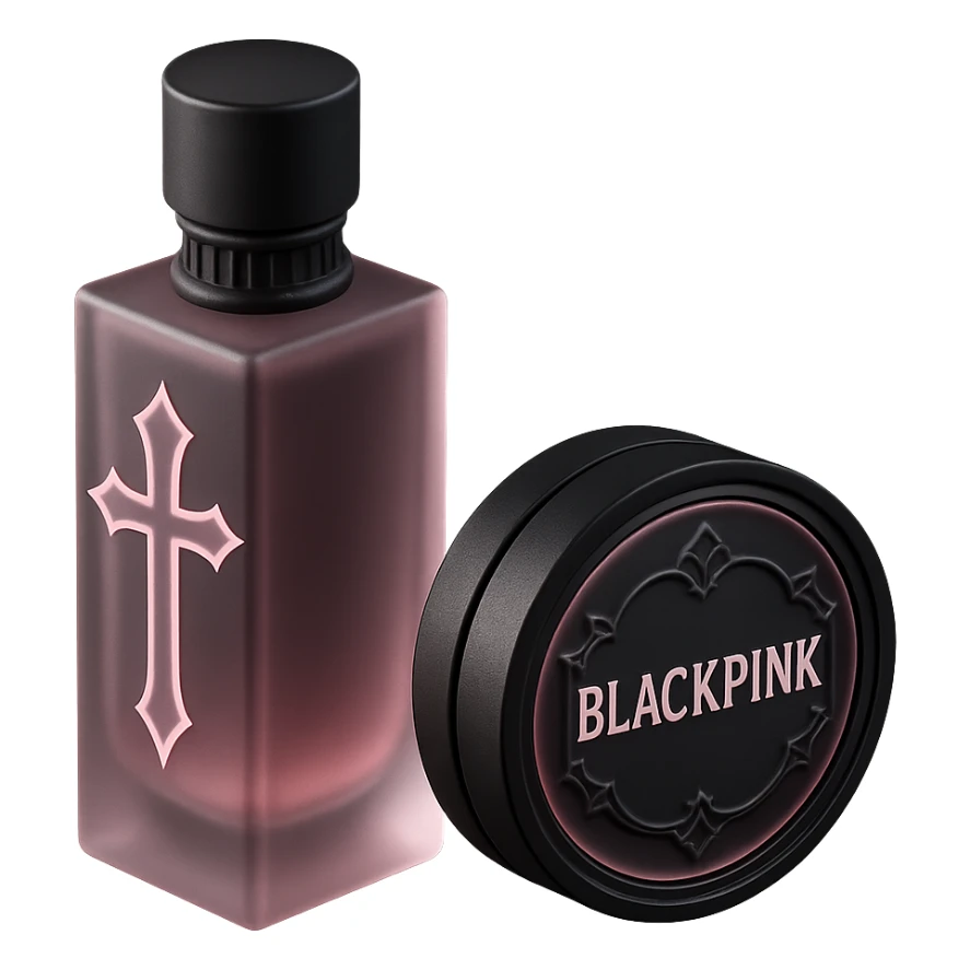 BLACKPINK-inspired gothic perfume compact, no hearts, elegant and modern, black and pink color scheme sticker