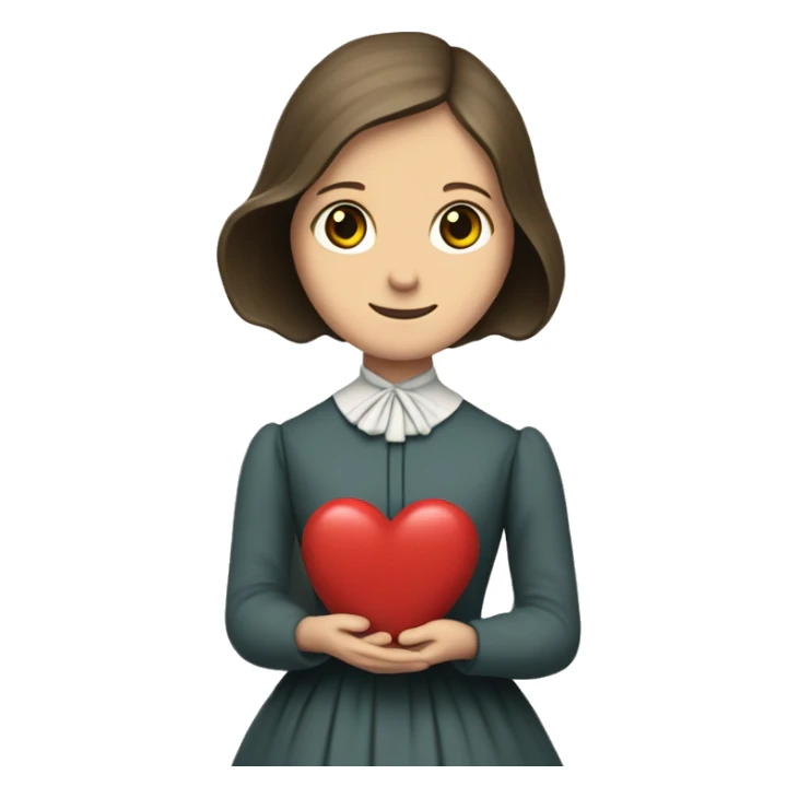 Charlotte Bronte holds a heart in her hand sticker