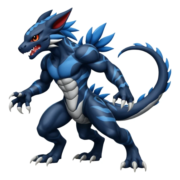 Black and Blue Venom-Stitch-WereGarurumon-Zekrom-Salandit-Sneasel-fusion, full body, tribal markings  sticker