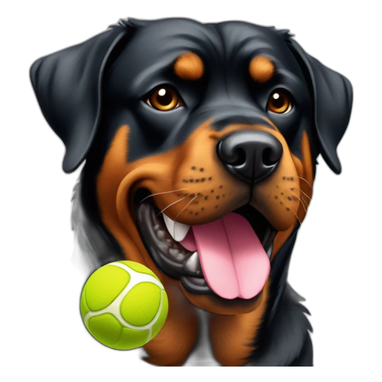 rottweiller with two tenis ball in mouth sticker
