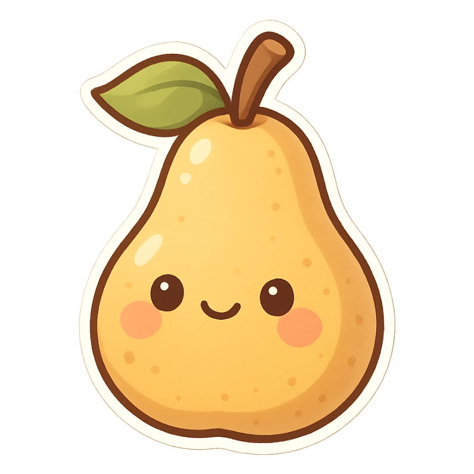 chibi sticker-style pear, cute and exaggerated sticker