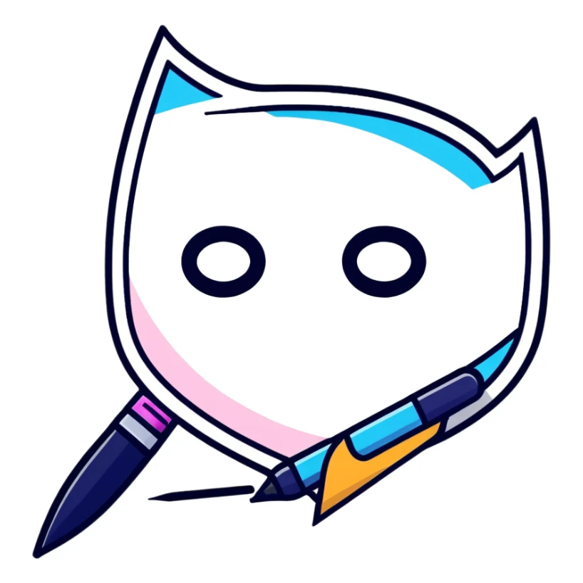 Geometric shape with layered icons: brush, mask, note, and pen – artistry in all forms sticker