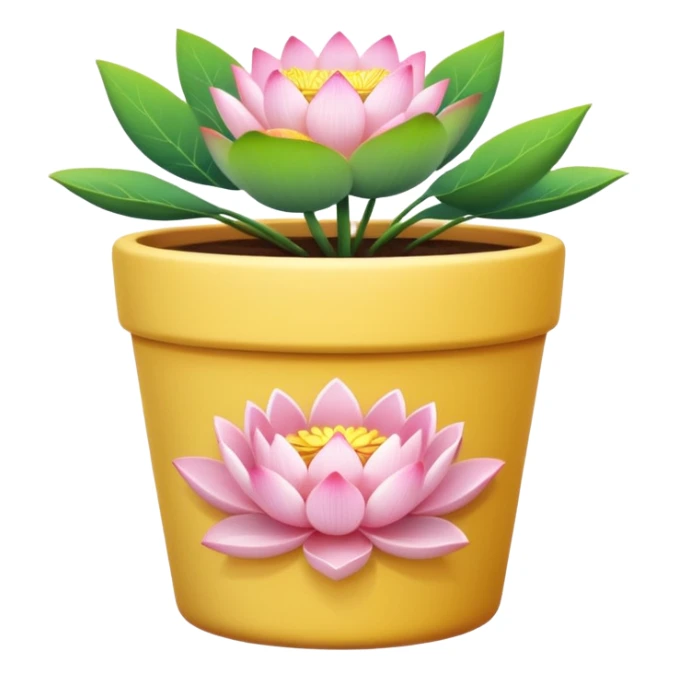 Short, cylindrical ceramic flower pot in pastel yellow, containing a lotus flower plant. sticker