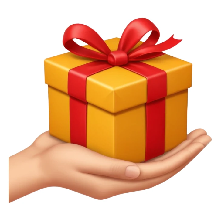 hand giving a gift box, apple emoji style, simple, clear, no text sticker