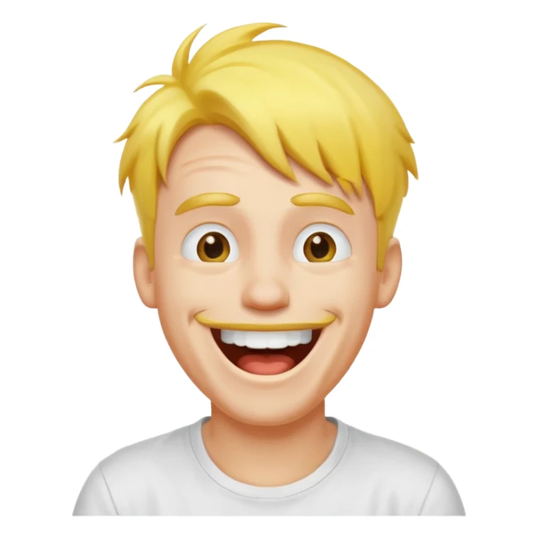 Goofy man with yellow air and white tshirt laughing sticker