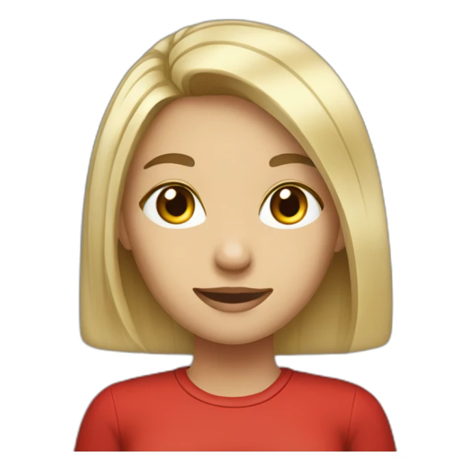 brown root bleached hair girl working, red shirt sticker