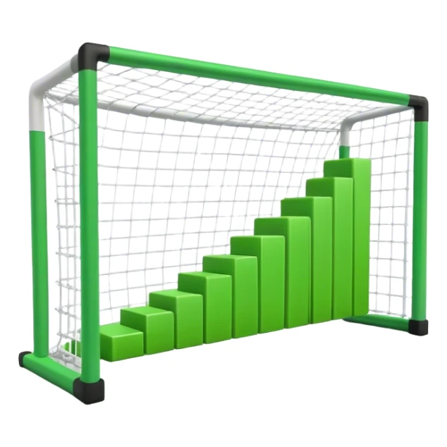 Cinematic realistic green 3d growing bar graph in a soccer goal sticker