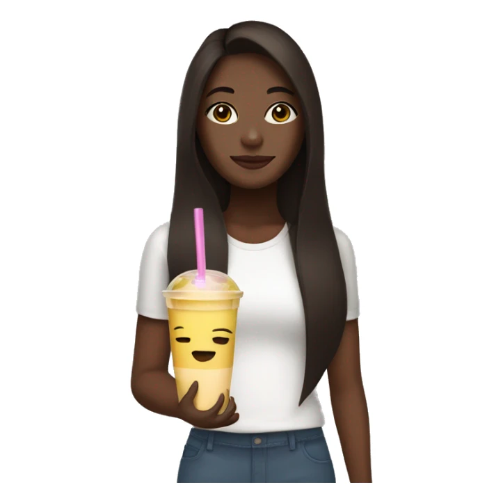 Dark brown haired girl with medium straight hair holding a smoothie and has a face mask on sticker