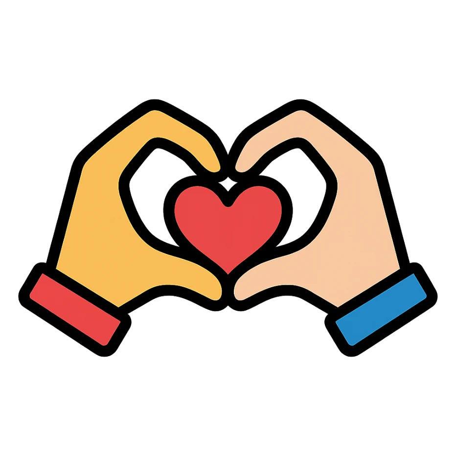 two hands forming a heart shape, representing friendship, color outline icon sticker
