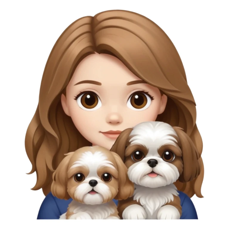 medium wavy light brown hair girl with a white and brown shih tzu sticker