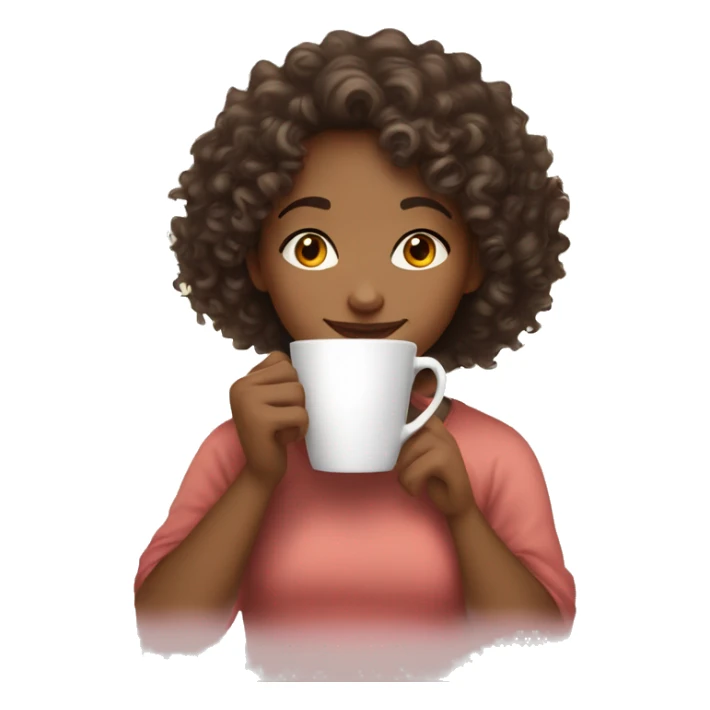Curly-haired mid-tone girl drinking a cup of tea sticker