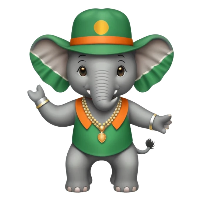 Create an dancing elephant with a white and green Ivory Coast flag . sticker