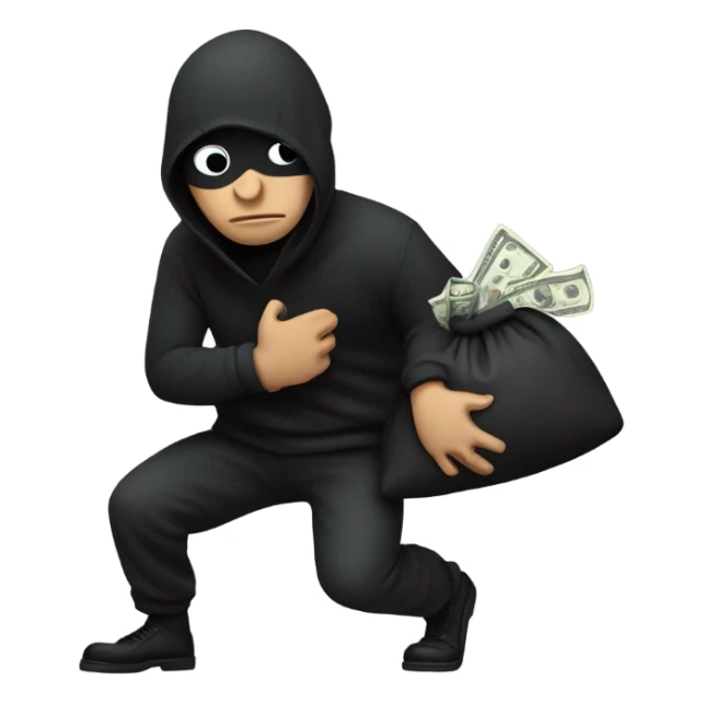 robber sneaking away with a large bag of money sticker