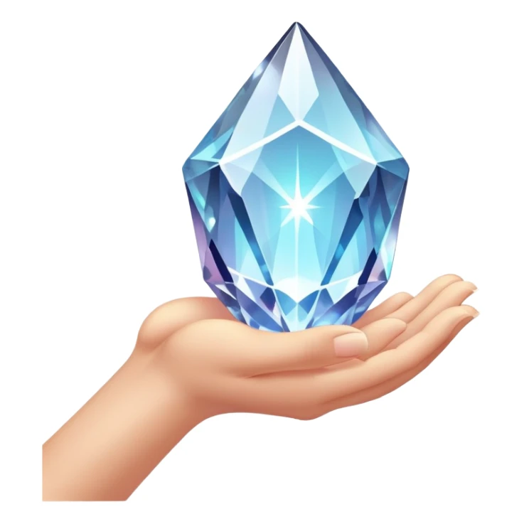 Pov white tone skin hand holding a glowing crystal refracting light sticker