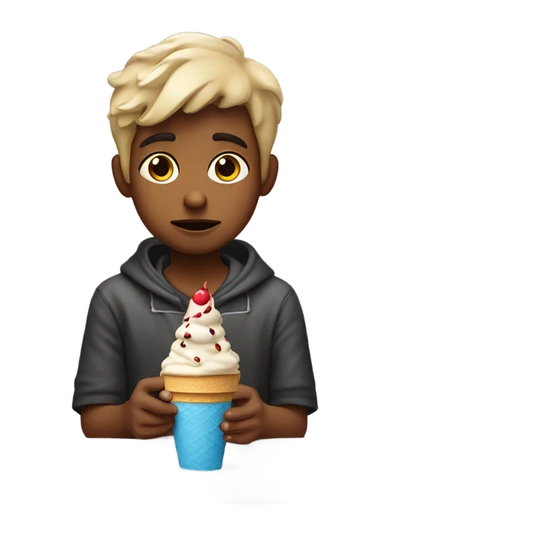 Sad boy eating an ice cream Sunday sticker