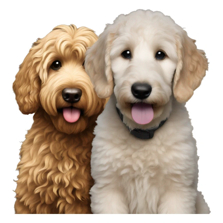 Goldendoodle sitting next to a black Goldendoodle puppy sticker