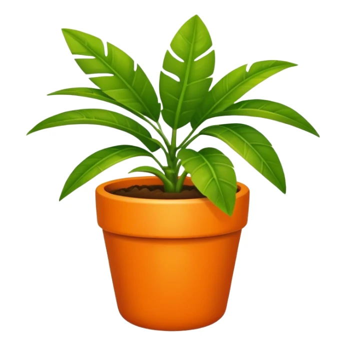 A tropical plant  in a small orange pot sticker
