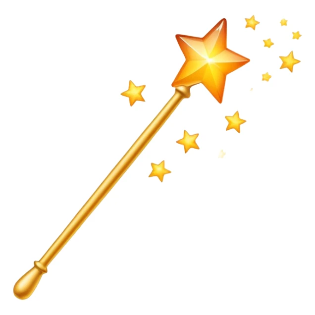 Classic magic wand like Apple's emoji but with yellow stars featuring a smooth yellow-to-orange gradient, sparkly magical effect sticker