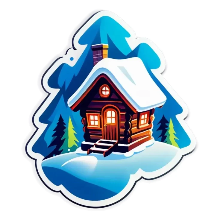 Schneebedeckte Hütte im Wald mit einem Glasdach Nordlichter am Himmel sticker