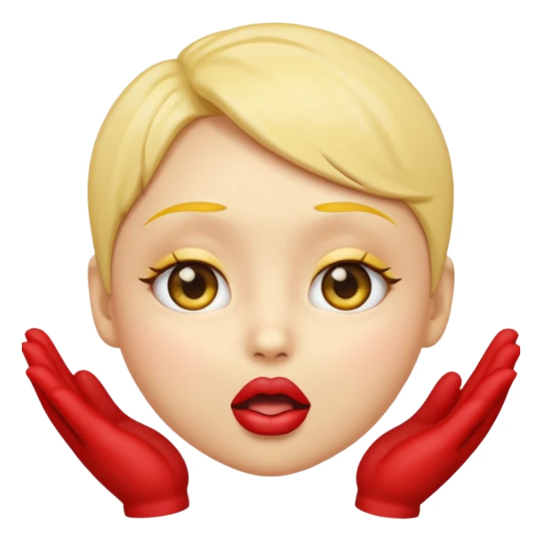 emoji with big anime like eyes like big cute eyes, puckered lips, red cheeks, Little excited clasp with their hands up by their cheeks, yellow skilled emoji no hair  sticker