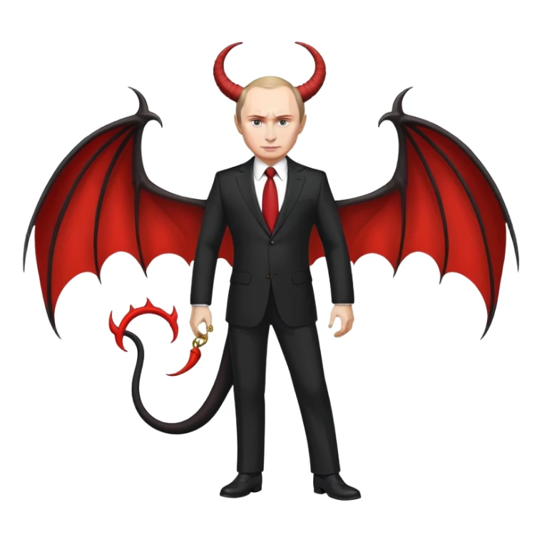 Putin as a devil, full body, detailed horns, wings, and tail sticker