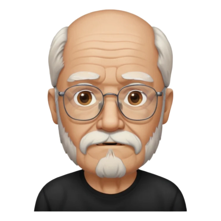 bearded old man with eyeglasses black shirt sticker