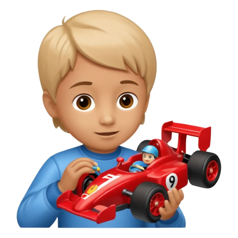 child playing with formula 1 toy car sticker