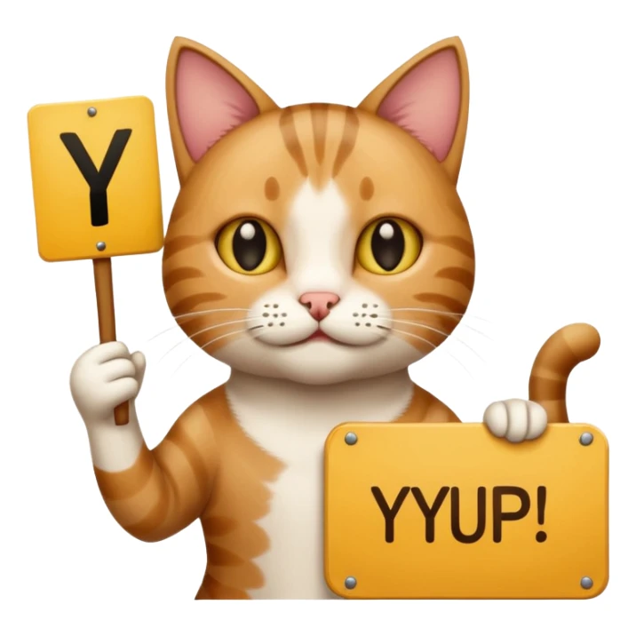Cat holding up sign that says Yup sticker