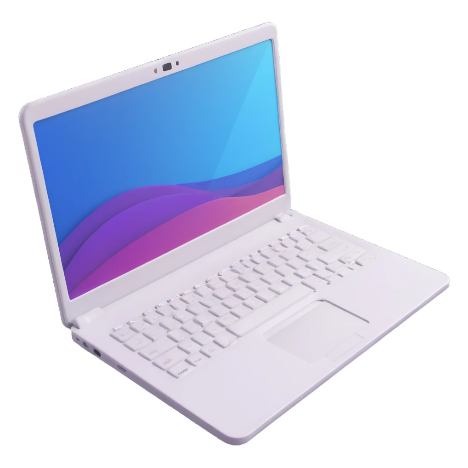 Remove the Mac logo from the laptop, keeping the rest of the image unchanged. Maintain the modern 3D Apple emoji style, soft shadows, glossy details, and transparent background. sticker