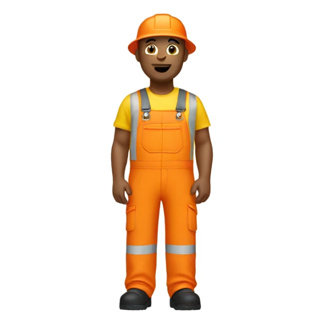 white man standing wearing orange hi visibility overalls  sticker