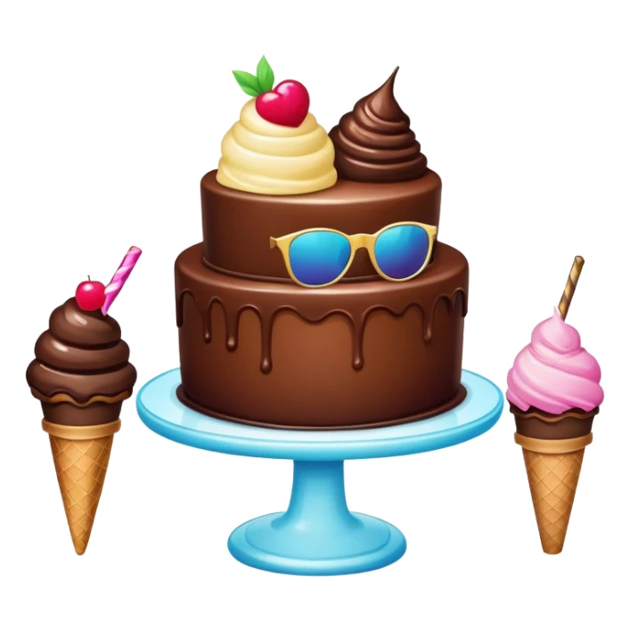 Cake in a top hat with sunglasses and ice cream  sticker