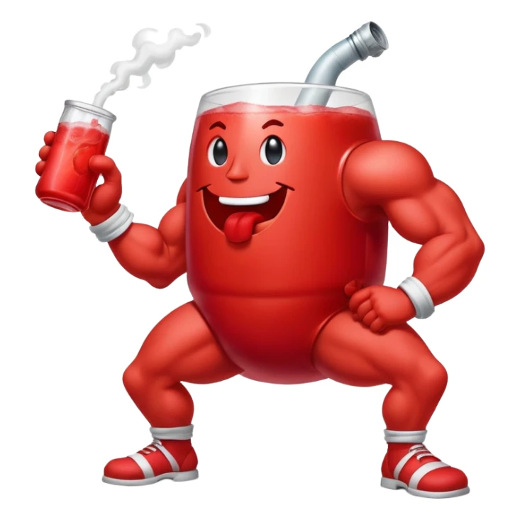 Red pitcher Kool-Aid man character with muscular legs smoking a bong sticker